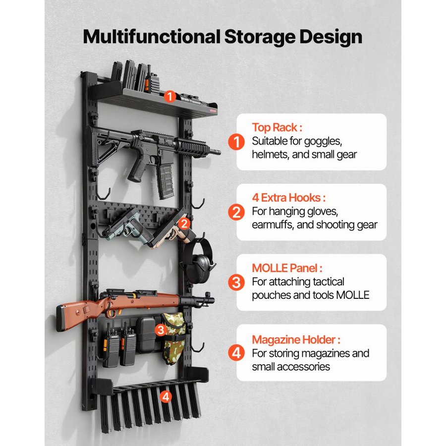 VEVOR Wall Mount Gun Rack – Steel, Holds 5 Rifles, MOLLE