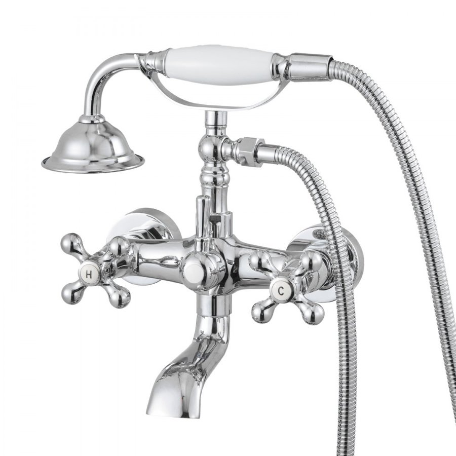 VEVOR Clawfoot Tub Faucet, Wall Mount Bathtub Faucets with Handheld Shower, Vintage Polished Chrome Clawfoot Tub Filler Faucet Shower Kit with Adjustable Swing Arms & 360° Rotation Spout for Bathtubs