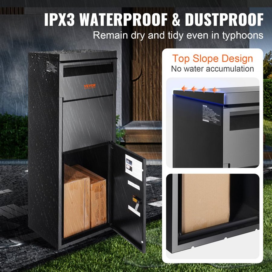 VEVOR Package Delivery Boxes for Outside 35.3 x29.5x106.7 cm, Galvanized Steel Delivery Box for Packages With Coded Lock, Anti-theft Baffle, IPX3 Waterproof Package Drop Box for Outside, Porch, Curbside