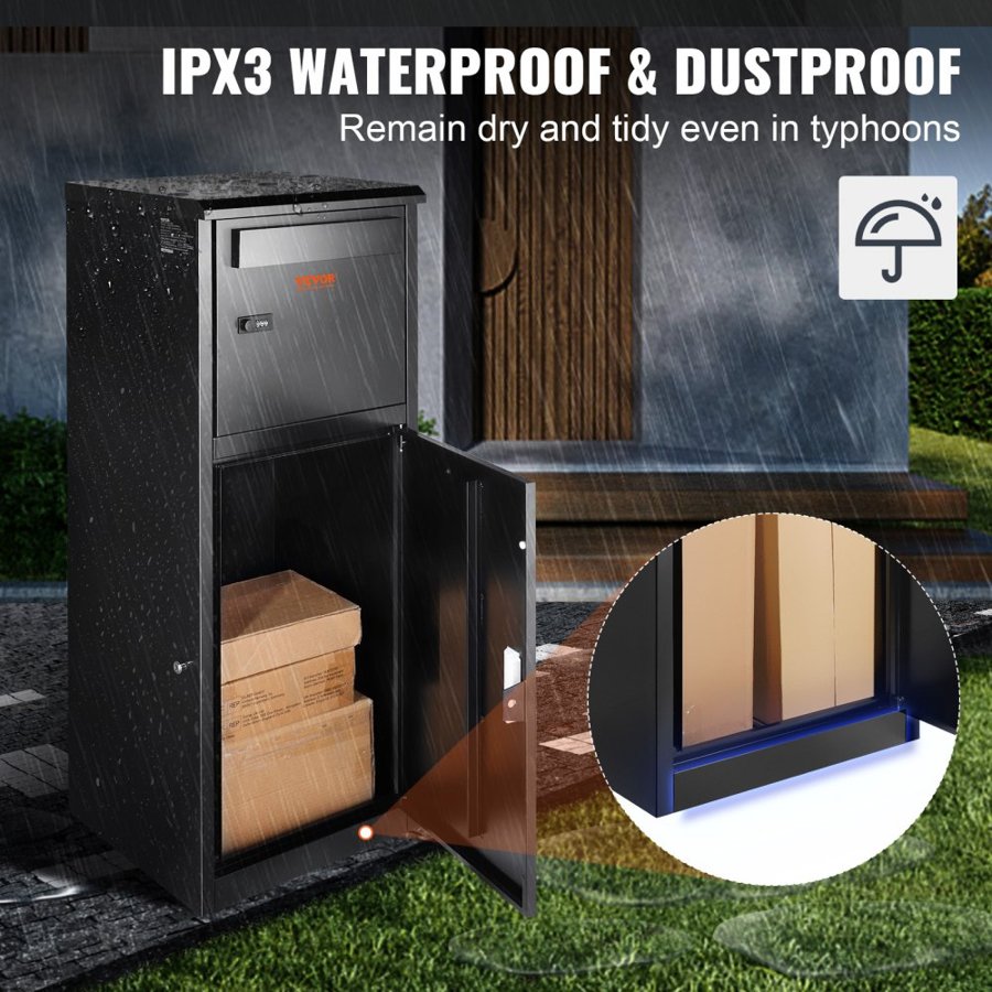 VEVOR Package Delivery Boxes for Outside 41.1x40.1x111.8 cm, Galvanized Steel Package Delivery Box with Coded Lock, Removable Anti-theft Baffle, IPX3 Waterproof Parcel Drop Box for Outside, Porch