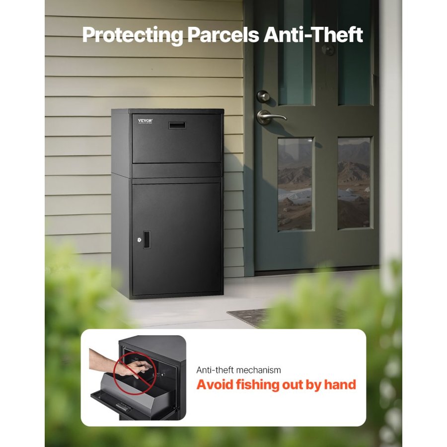 VEVOR Package Delivery Boxes for Outside, 38.6 in Mailbox for Parcel with Lock, Galvanized Steel Package Drop Box with Anti-Theft Design, Weather-Resistant Package Mailbox for Home and Office, Black