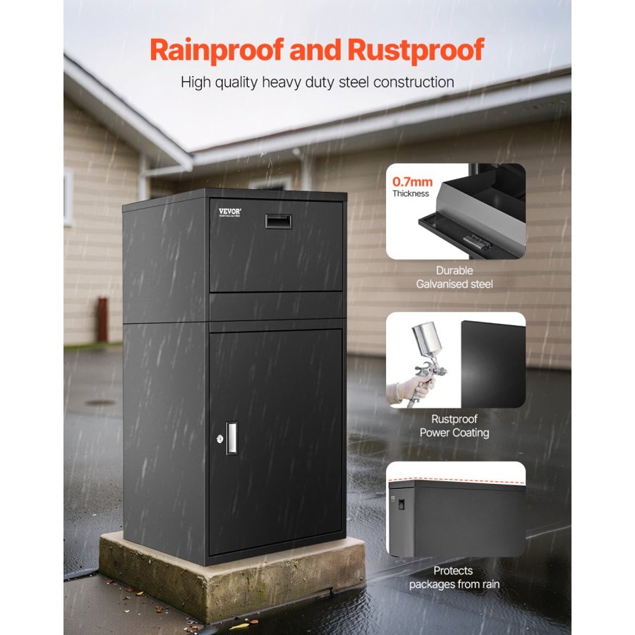 VEVOR Package Delivery Boxes for Outside, 38.6 in Mailbox for Parcel with Lock, Galvanized Steel Package Drop Box with Anti-Theft Design, Weather-Resistant Package Mailbox for Home and Office, Black