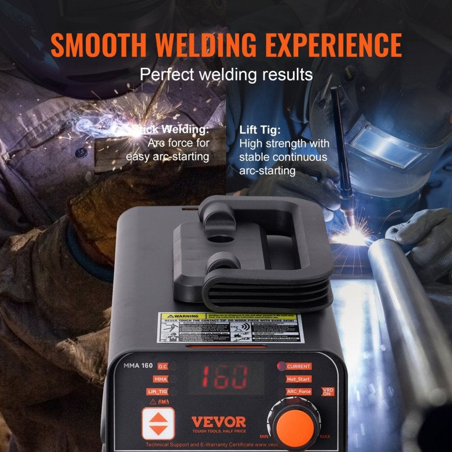 VEVOR 220V Stick Welder, 160A ARC/Lift TIG Welding Machine with Large LED Display, 2-in-1 Portable Stick Welding Machine with Hot Start Arc Force Anti-Stick VRD, MMA ARC Welder Machine, Welding