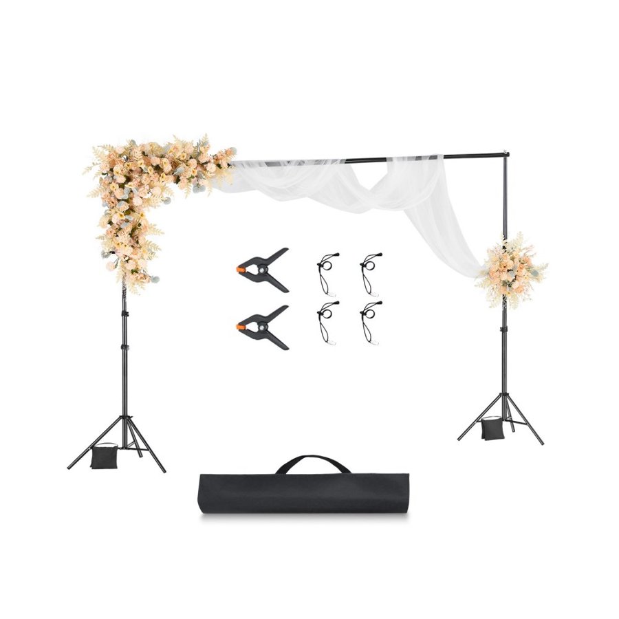 VEVOR Backdrop Stand, 10 x 10 ft Adjustable Photo Backdrop Stand Kit, Portable Background Backdrop Stand with 4 Crossbars, Heavy Duty Projector Screen Stand, for Wedding, Photo Video Studio & Party