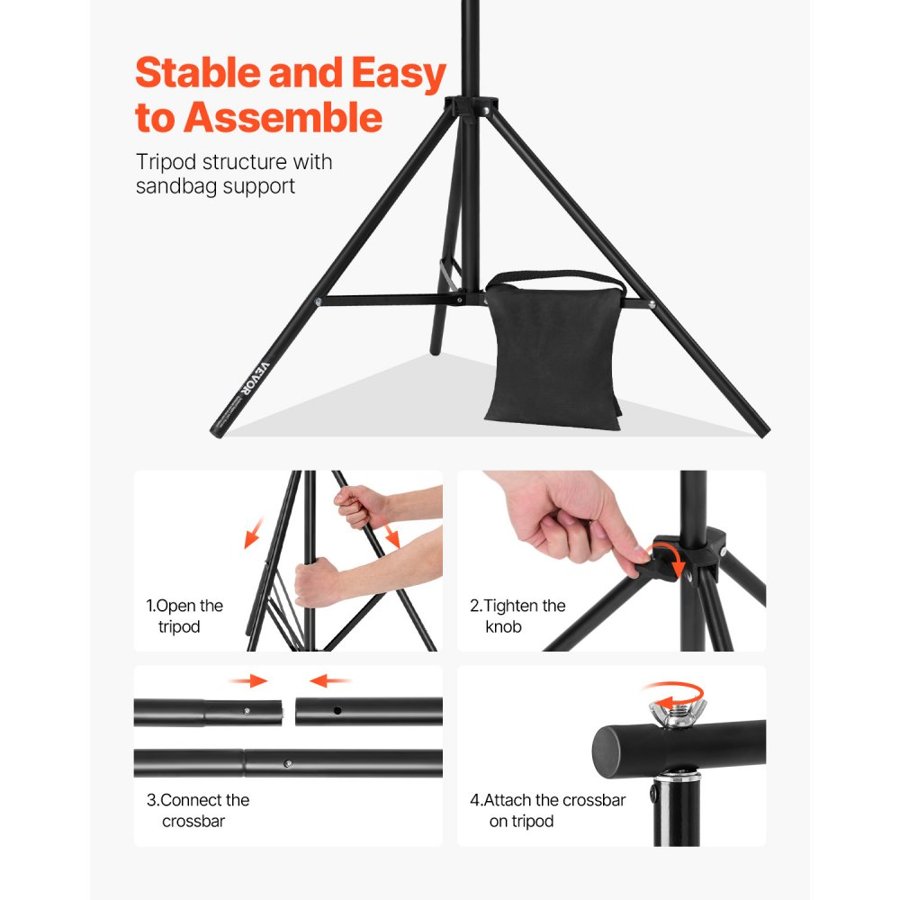 VEVOR Backdrop and Stand Kit – 8.5 x 10 Ft, 5 Ft, 2 Tripods