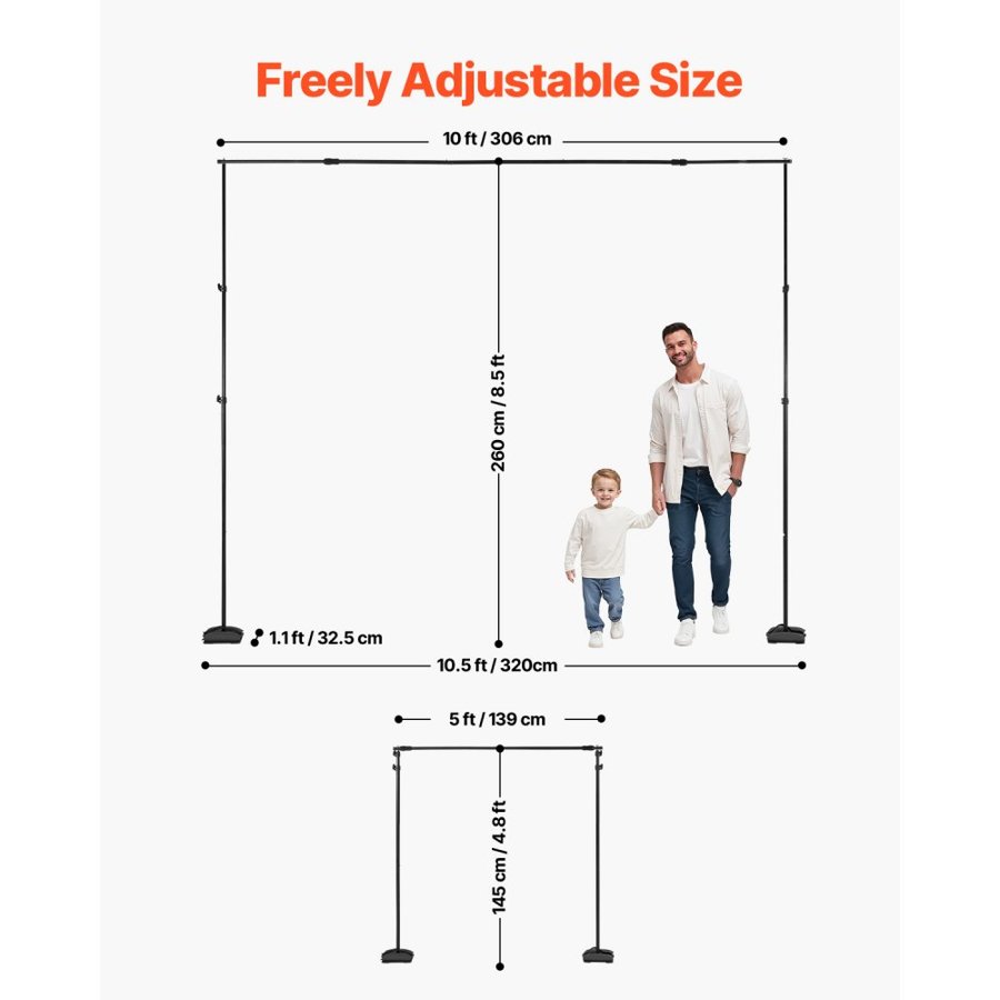VEVOR Backdrop Stand for Photos – 8.5 x 10 ft, 7 Crossbars