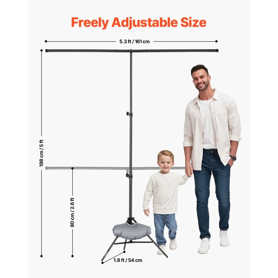 VEVOR Backdrop Stand, 5 x 6.5 ft Adjustable Photo Backdrop Stand Kit, Portable Background Backdrop Stand with 3 Crossbars, Heavy Duty Projector Screen Stand, for Wedding, Photo Video Studio & Party