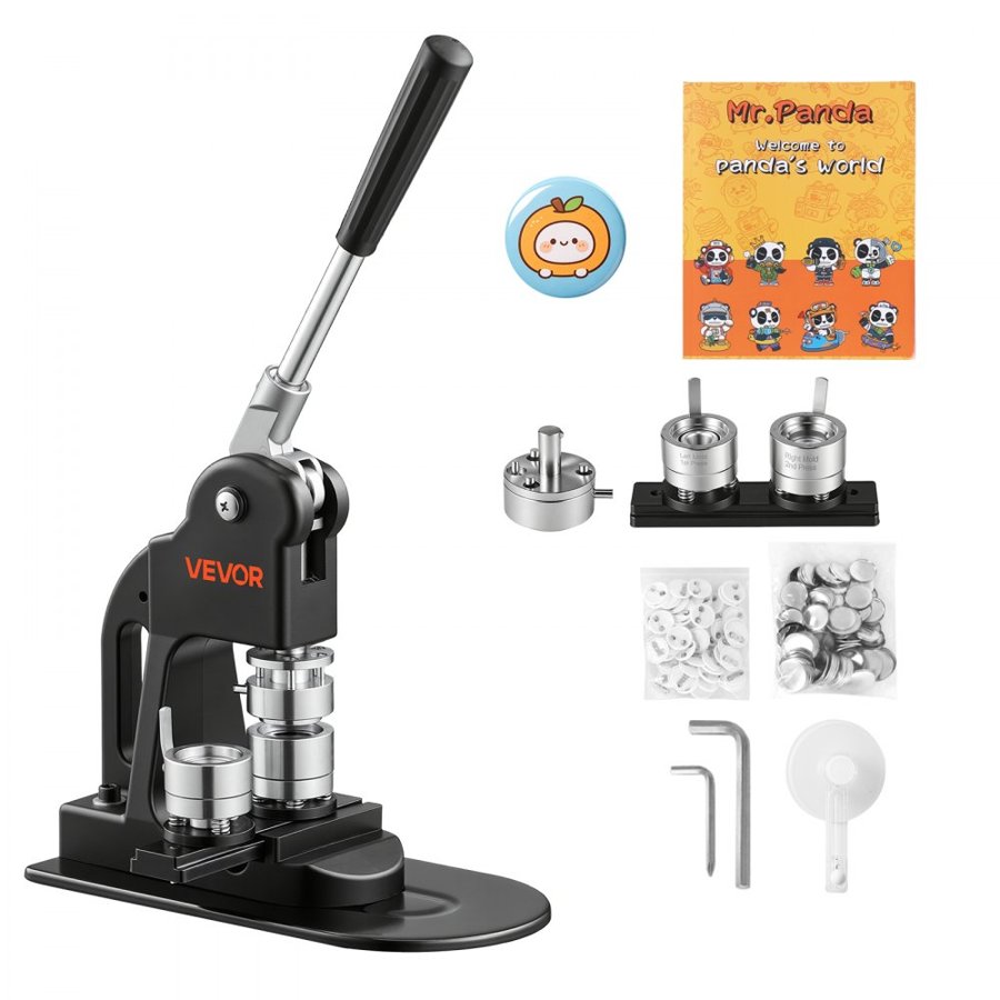 VEVOR Button Maker Machine 1" / 25 mm Pin Maker 500pcs Button Parts Black, with Circle Cutter, Magic Book, and Hex Wrenches, Ergonomic Handle, for DIY Badges, Pins, Fridge Magnets and Key Chains