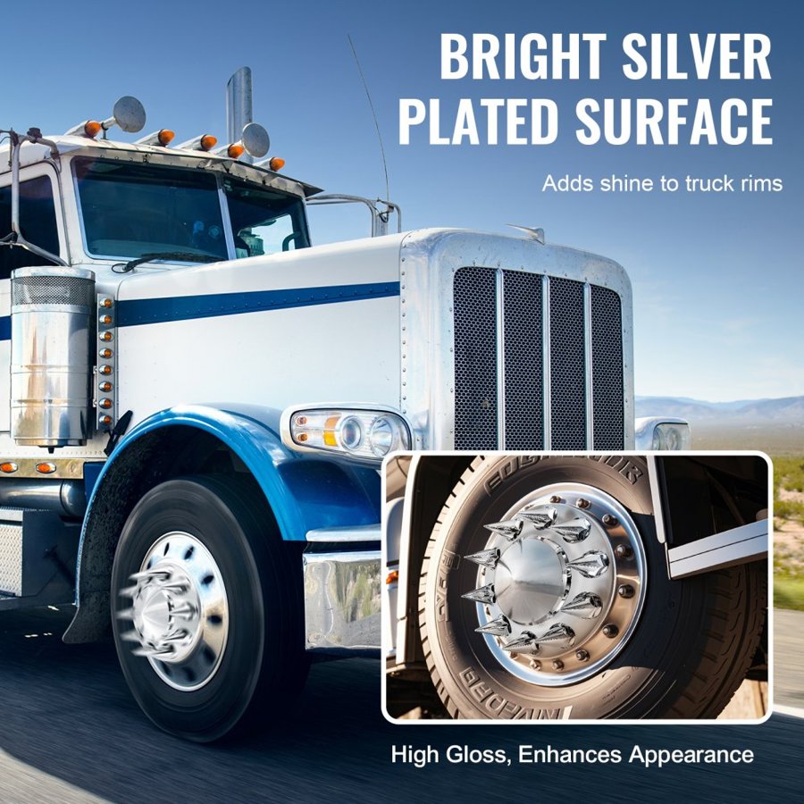 VEVOR Front Axle Wheel Covers, Spiked Axle Cover for Semi Truck, ABS Electroplate Rust-Resistant Lug Nut Covers, Universal Fit, Installation Tool Included, Complete Axle Cover Combo Kit
