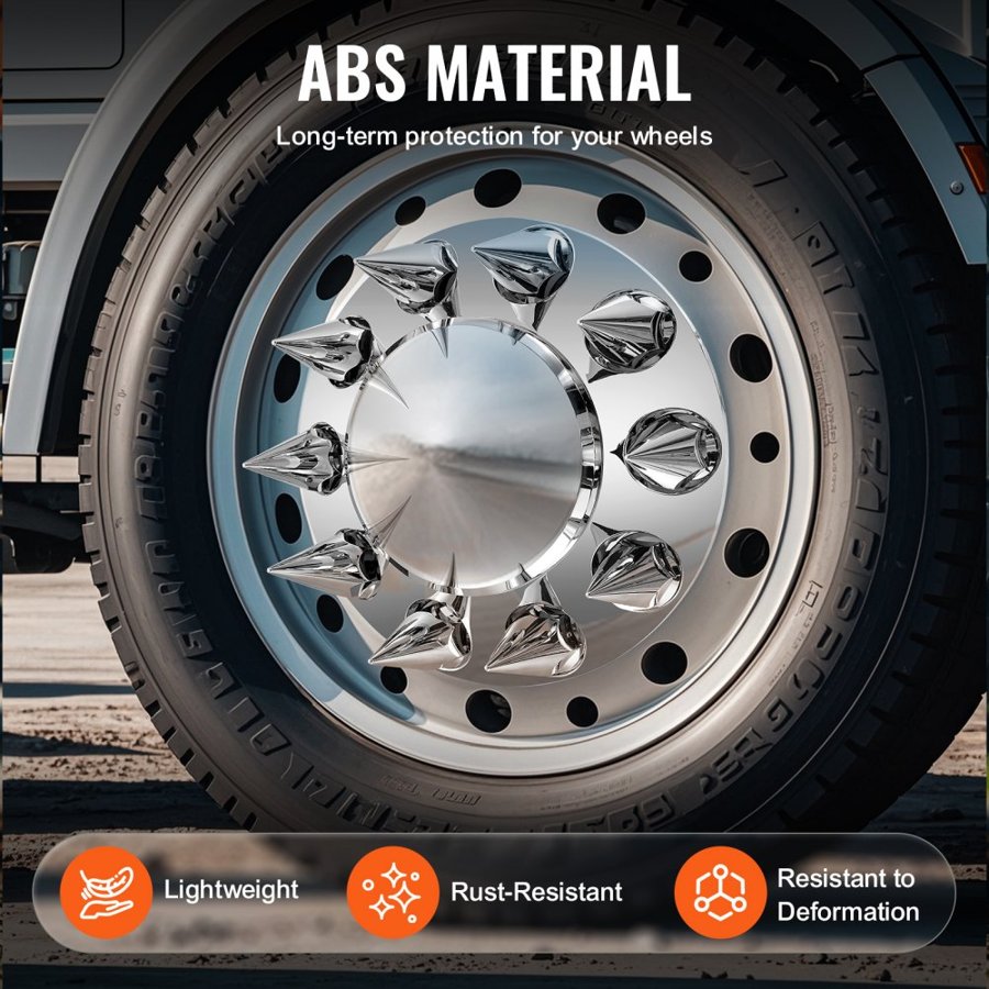 VEVOR Front Axle Wheel Covers, Spiked Axle Cover for Semi Truck, ABS Electroplate Rust-Resistant Lug Nut Covers, Universal Fit, Installation Tool Included, Complete Axle Cover Combo Kit
