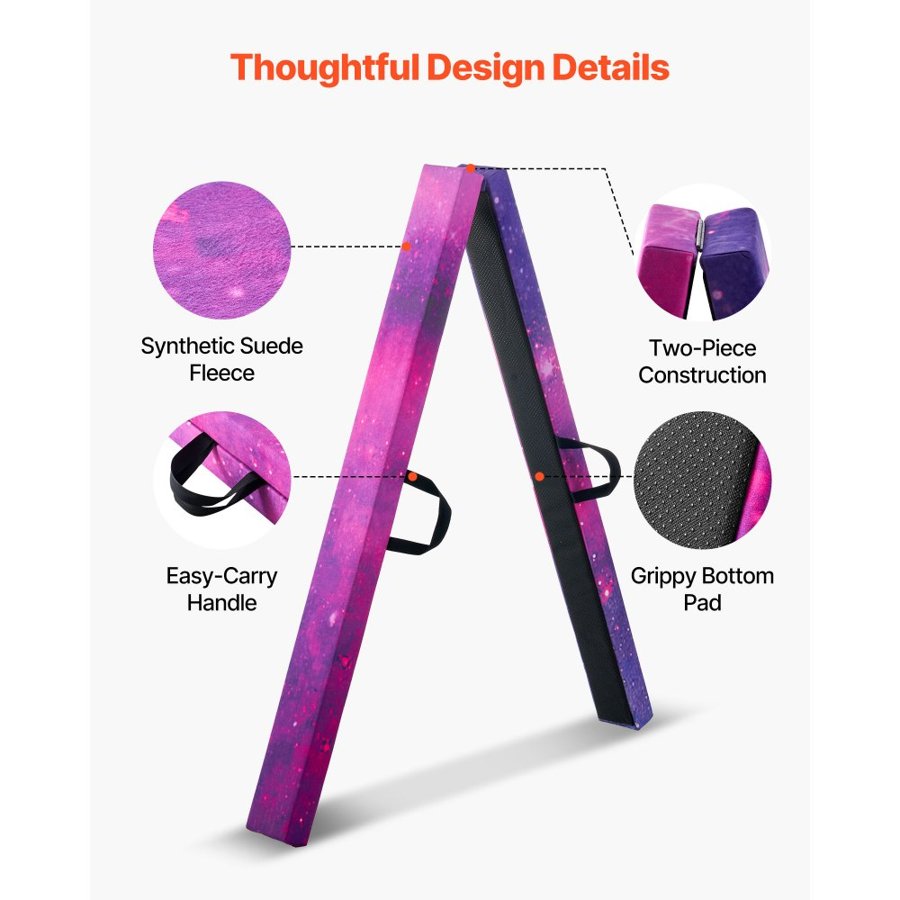 VEVOR 8FT Folding Balance Beam for Kids, 136.1KG Stable Support Gymnastics Floor Beam with Non-Slip Mat, Wood-Core Gymnastics Training Equipment with Anti-Slip Bottom & Carry Bag for Home Gym, Galaxy