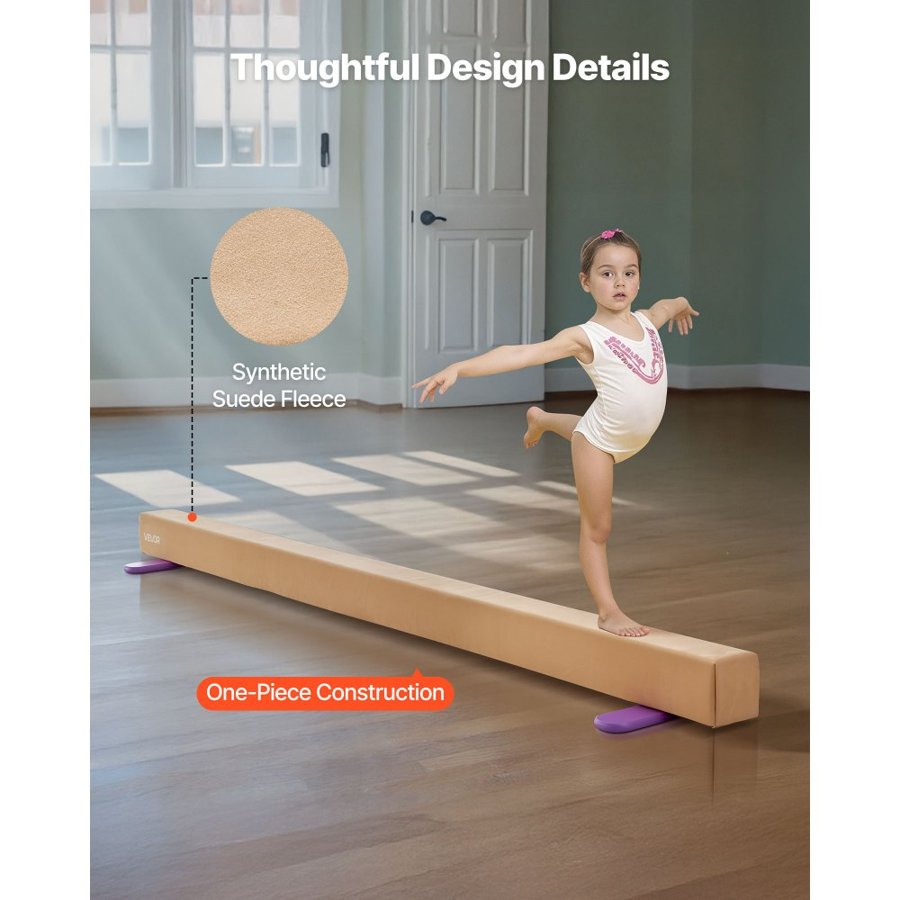 VEVOR 8FT Balance Beam for Kids, 158.7 KG Stable Support Gymnastics Floor Beam with Non-Slip Wooden Mats, Wood-Core Gymnastics Training Equipment with Anti-Slip Bottom for Home and Gym, Yellow