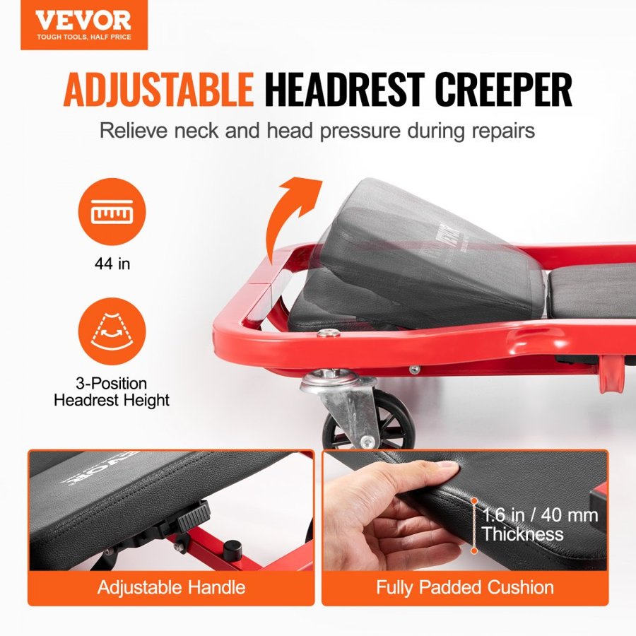 VEVOR Rolling Garage Creeper – 44", 300 lbs, 6 Casters
