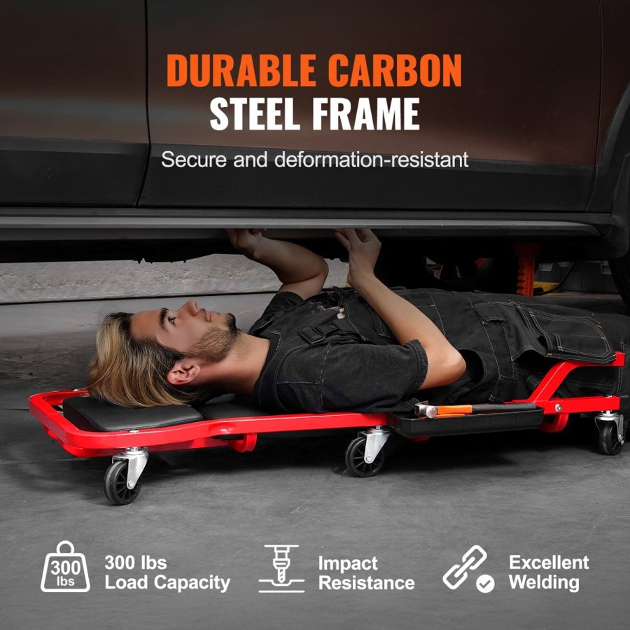 VEVOR Rolling Garage Creeper – 44", 300 lbs, 6 Casters