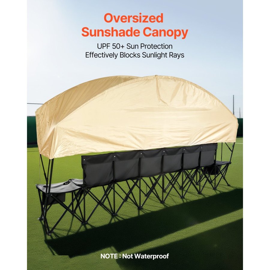 VEVOR Portable Folding Sports Bench – 6-Seat, UPF 50+ Canopy