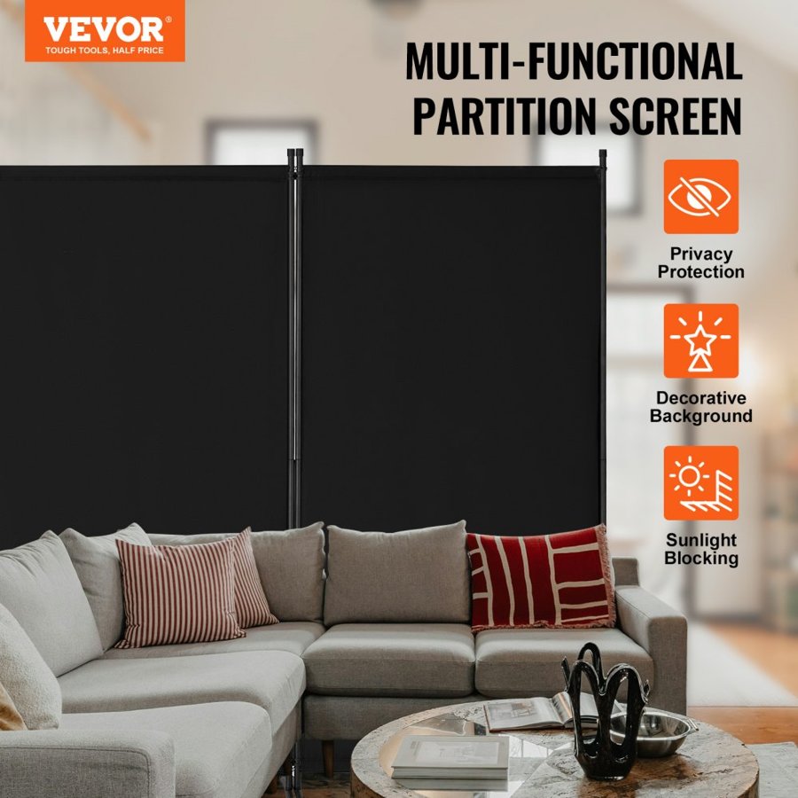 VEVOR Room Divider, 4 Panels Room Divider, Folding Privacy Screen and Portable Partition Divider for Room Separation, Freestanding Room Partitions for Office, Bedroom, Study, Black