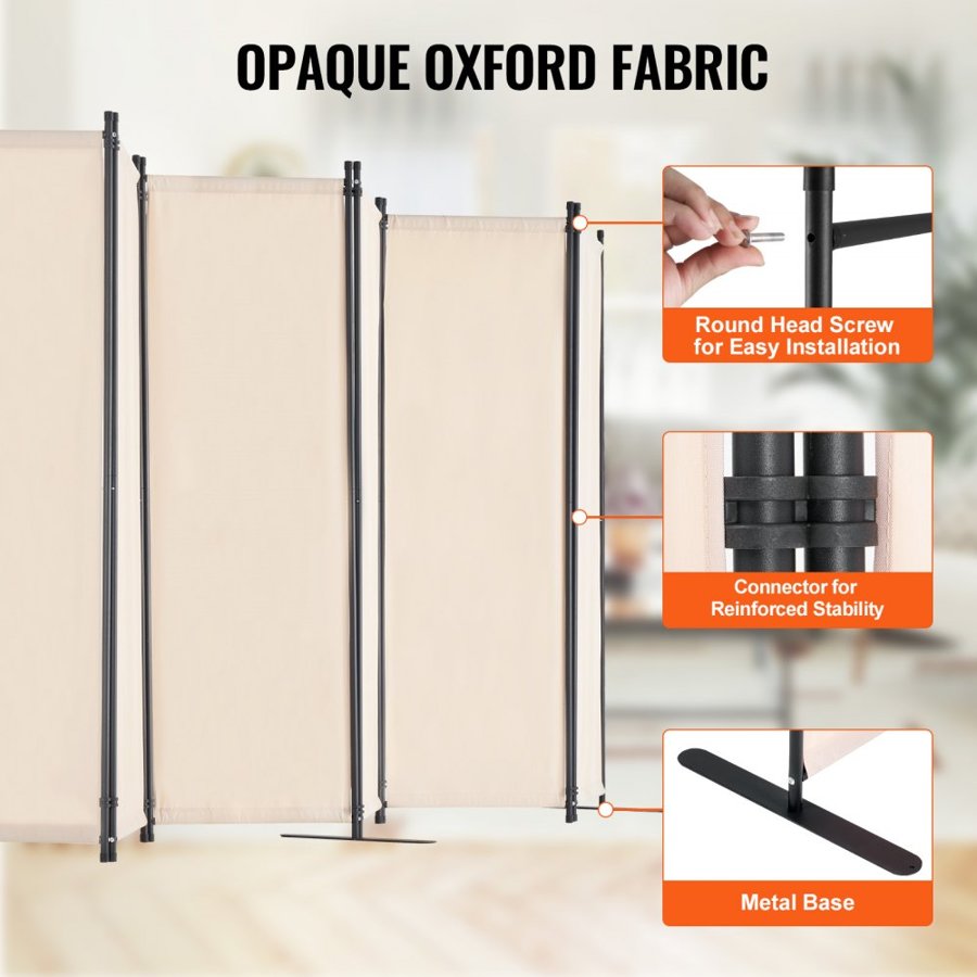 VEVOR Room Divider, 6 Panels Room Divider, Folding Privacy Screen and Portable Partition Divider for Room Separation, Freestanding Room Partitions for Office, Bedroom, Study, Beige
