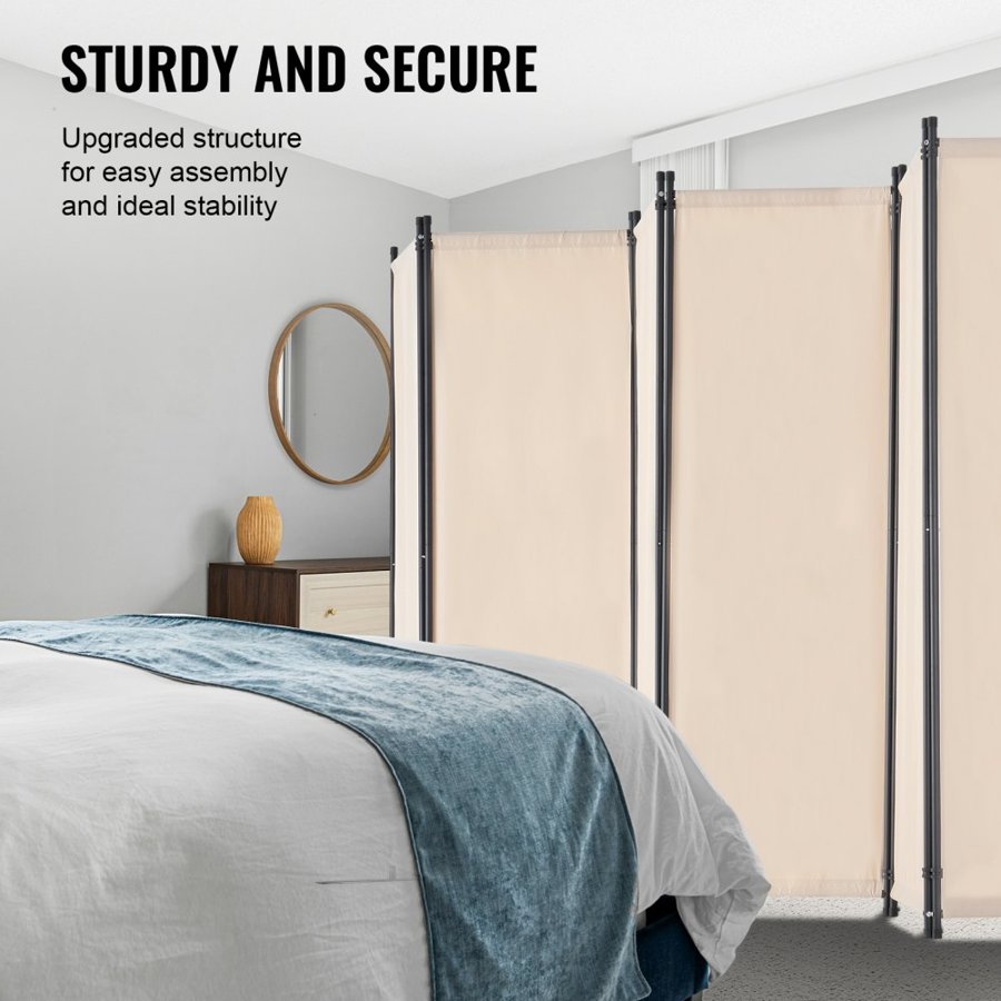 VEVOR Room Divider, 6 Panels Room Divider, Folding Privacy Screen and Portable Partition Divider for Room Separation, Freestanding Room Partitions for Office, Bedroom, Study, Beige