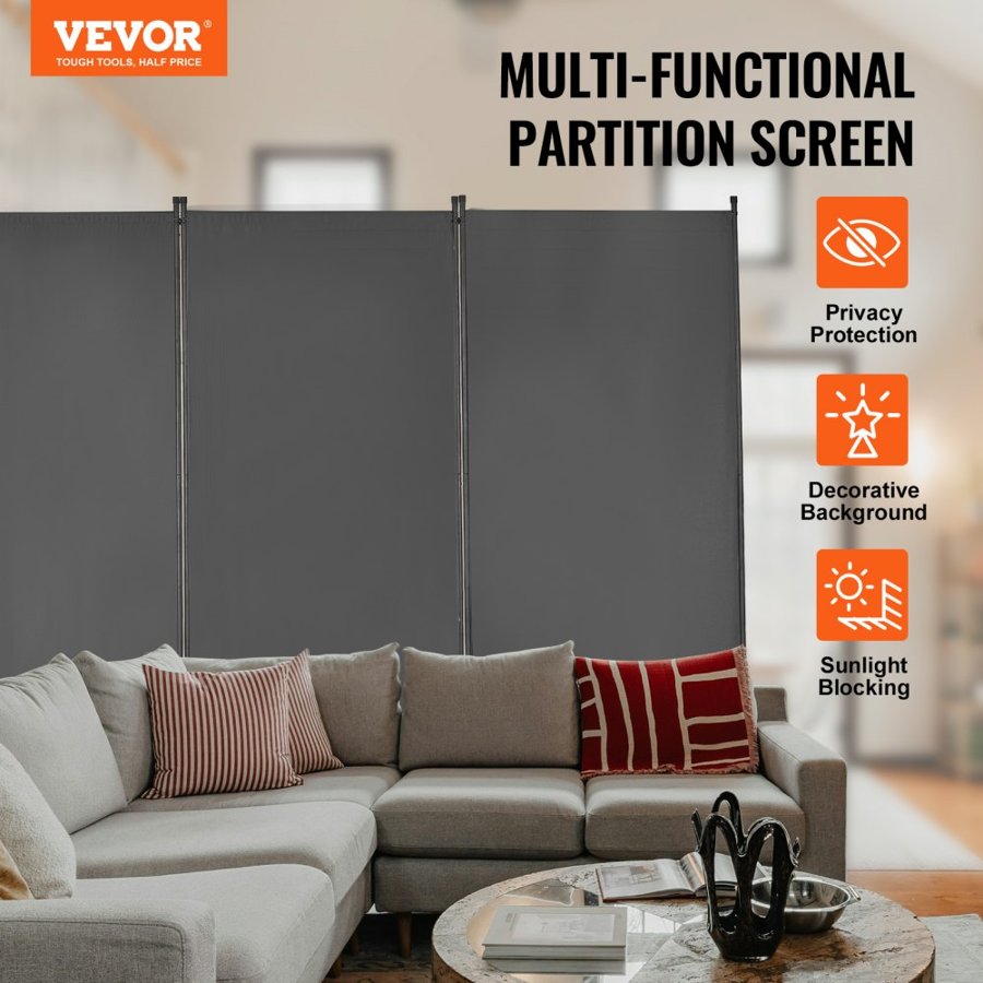 VEVOR Room Divider, 3 Panels Room Divider, Folding Privacy Screen and Portable Partition Divider for Room Separation, Freestanding Room Partitions for Office, Bedroom, Study, Grey