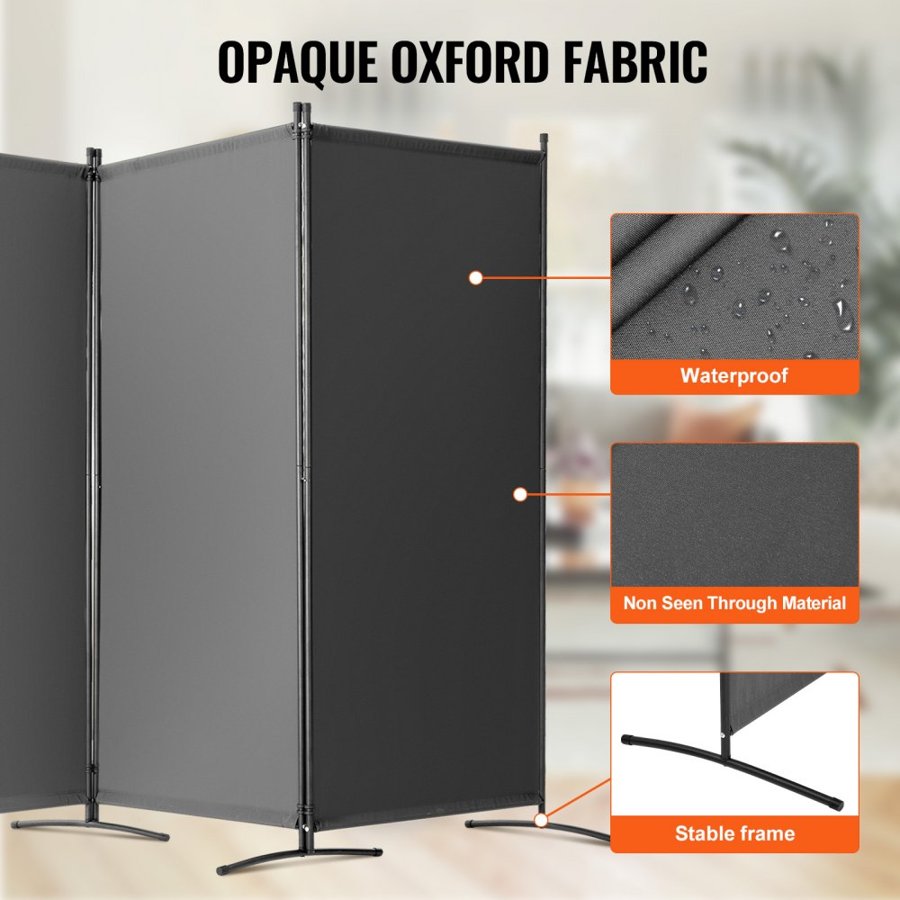 VEVOR Room Divider, 3 Panels Room Divider, Folding Privacy Screen and Portable Partition Divider for Room Separation, Freestanding Room Partitions for Office, Bedroom, Study, Grey