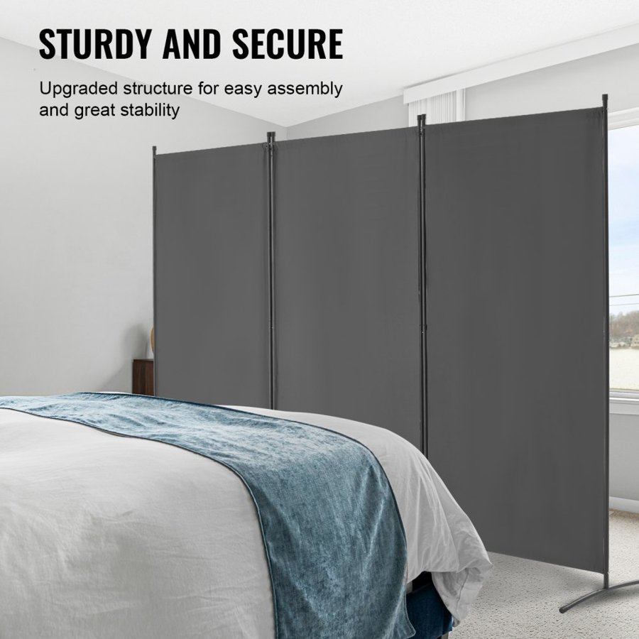 VEVOR Room Divider, 3 Panels Room Divider, Folding Privacy Screen and Portable Partition Divider for Room Separation, Freestanding Room Partitions for Office, Bedroom, Study, Grey