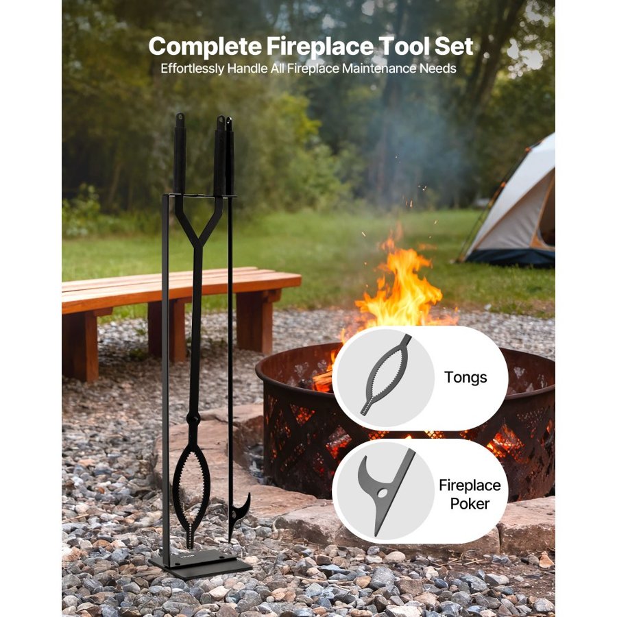 VEVOR Fire Pit Tool Set – 3-Piece Poker, Tongs & Stand