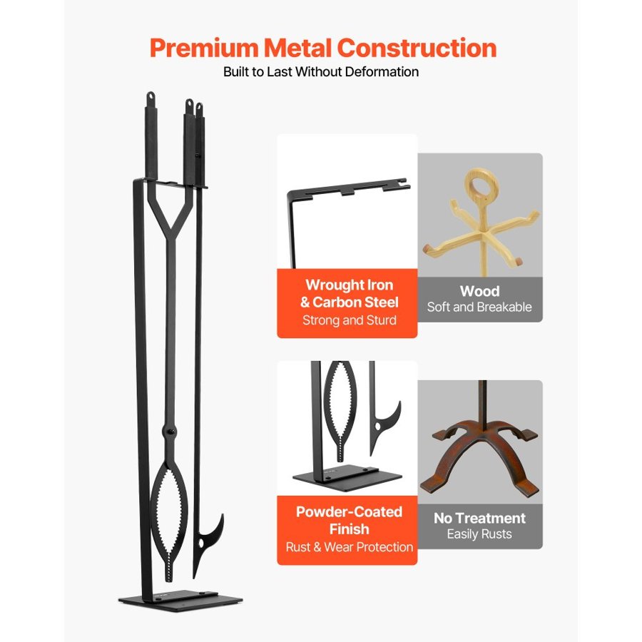 VEVOR Fire Pit Tool Set – 3-Piece Poker, Tongs & Stand