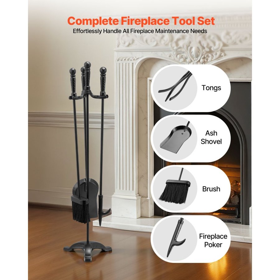 VEVOR Black Fireplace Set – 4 PCS, 29.5 Inch Stand