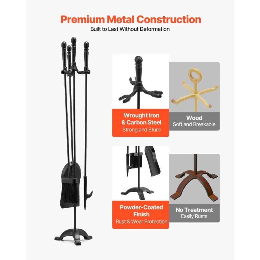 VEVOR Black Fireplace Set – 4 PCS, 29.5 Inch Stand