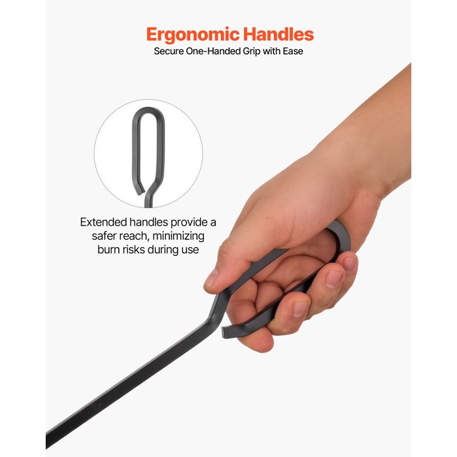 VEVOR Fireplace Tool Set, 5 PCS Fire Tool Set and Holder with Four-Prong Stand, Tongs, Ash Shovel, Brush, Fire Place Poker, Wrought Iron Fireplace Accessories for Campfire Indoor/Outdoor, Black