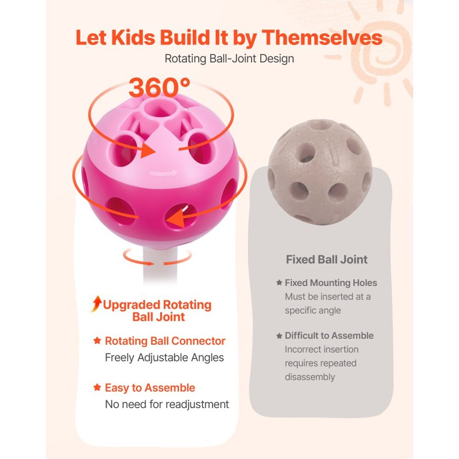 VEVOR Glow-in-the-Dark Fort Building Kit for Kids, 180PCS STEM Builder Toys, for 4 5 6 7 8+ Year Old Boys Girls, Upgraded Balls, Ring & Ball Toss, Educational Activity Indoor Outdoor Play, Storage Bag