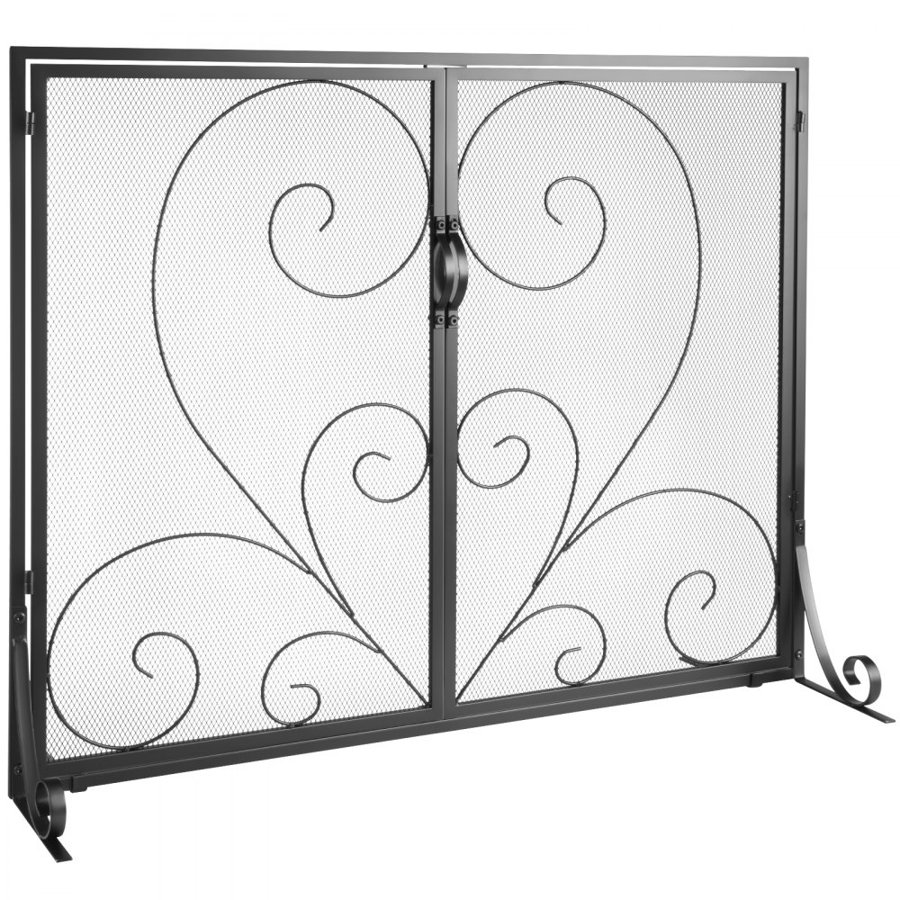 VEVOR Fireplace Screen 2 Panel with Door, Sturdy Iron Mesh Fireplace Screen, 990(L) x802(H)MM Spark Guard Cover, Simple Installation, Free Standing Fire Fence Grate for Living Room Home Decor Vintage