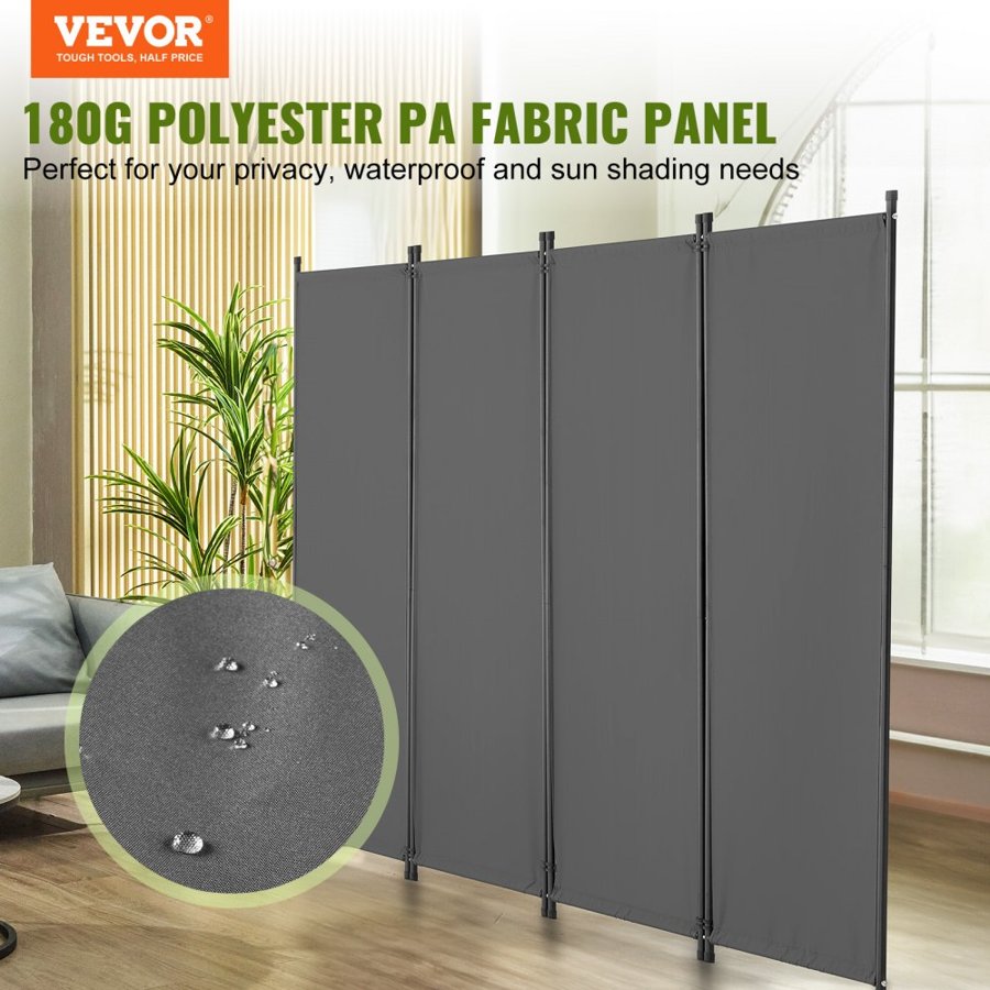 VEVOR Room Divider,  4 Panel Room Dividers and Folding Privacy Screens, Fabric Partition Room Dividers for Office, Bedroom, Dining Room, Study, Freestanding, Light Gray