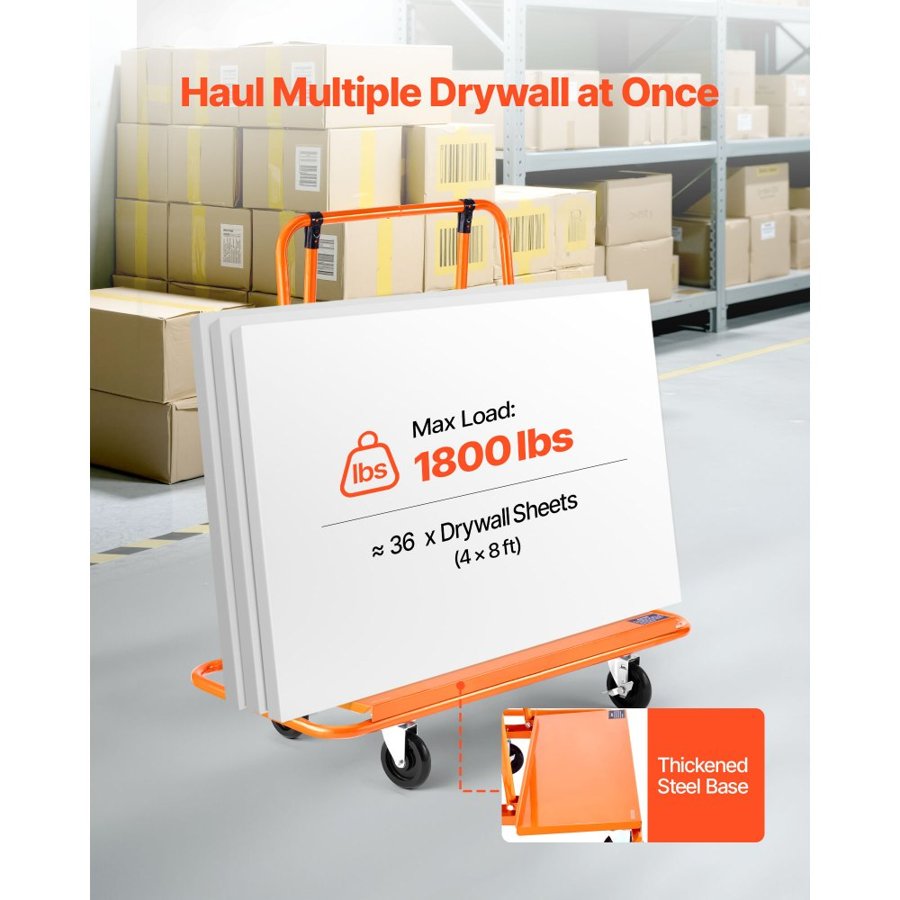 VEVOR Drywall Dolly Cart – 1800 lbs Load, 4 Swivel Casters