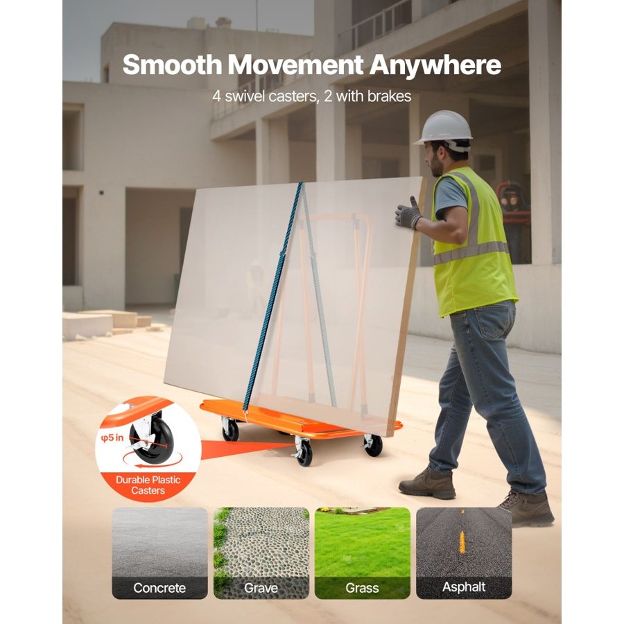 VEVOR Drywall Dolly Cart – 1800 lbs Load, 4 Swivel Casters