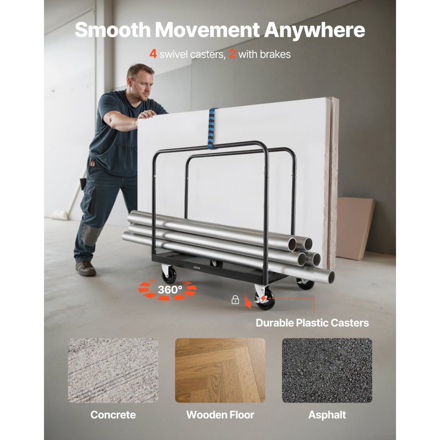 VEVOR Drywall Cart Dolly – 1800 Lbs Steel Panel Truck