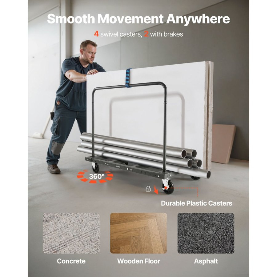 VEVOR Drywall Dolly – 1800 lbs Load, 45.4 x 29.4 x 39.1 Inch