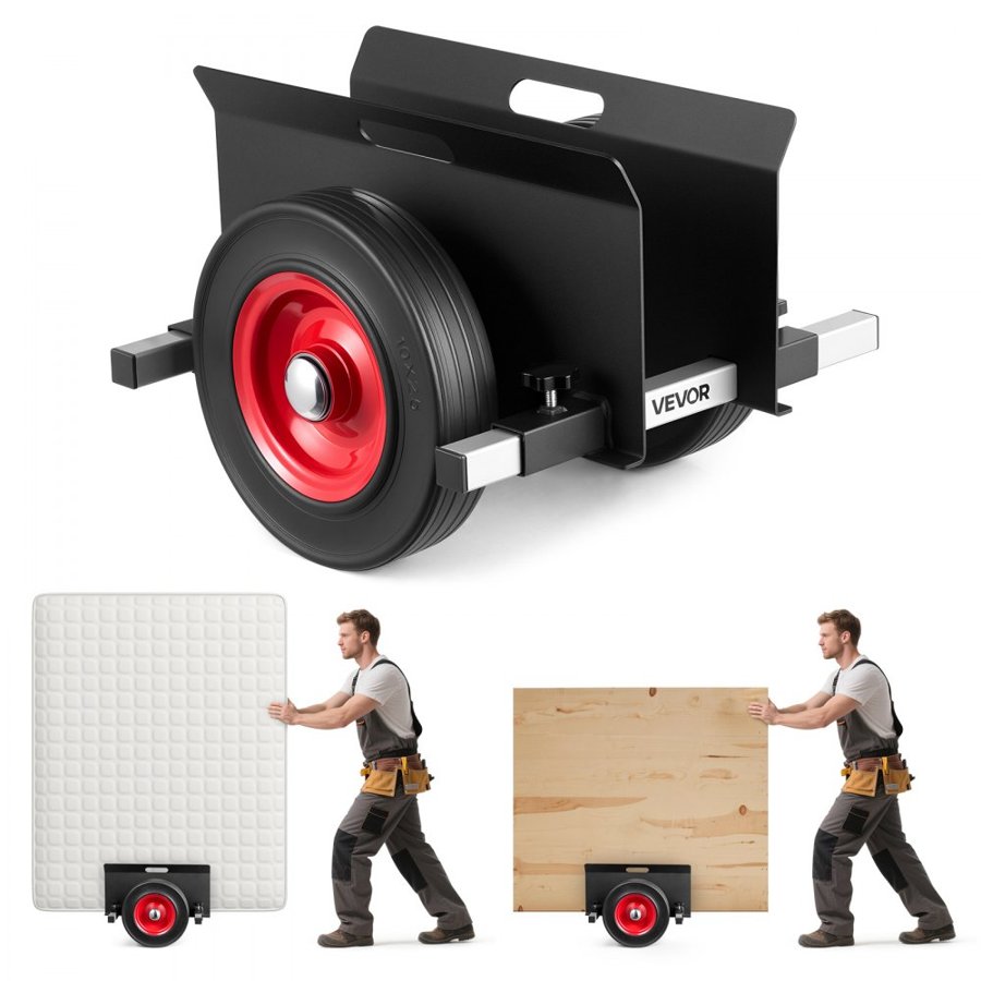 VEVOR Panel Dolly, 453.6 kg Load Capacity, Drywall Mover with 25 cm Rubber Wheels Fits Different Terrain, Adjustable Clamp Panel Cart for Steel Panels, Mattress, Doors and Drywall Sheet, Black