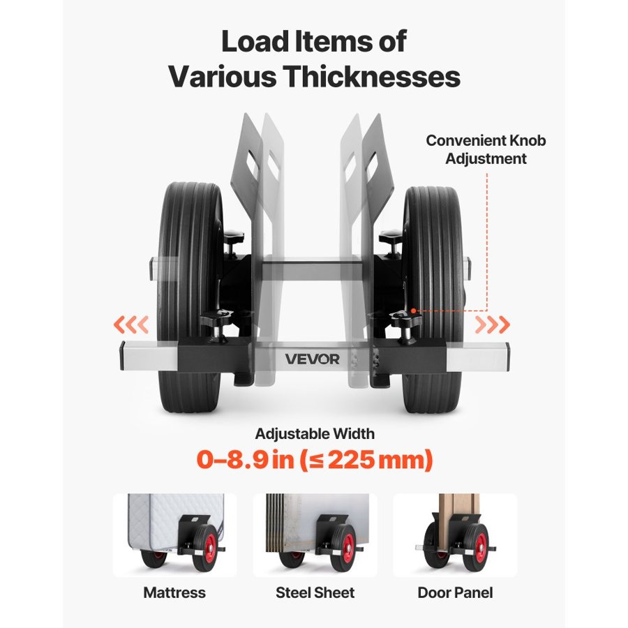 VEVOR Panel Dolly, 453.6 kg Load Capacity, Drywall Mover with 25 cm Rubber Wheels Fits Different Terrain, Adjustable Clamp Panel Cart for Steel Panels, Mattress, Doors and Drywall Sheet, Black