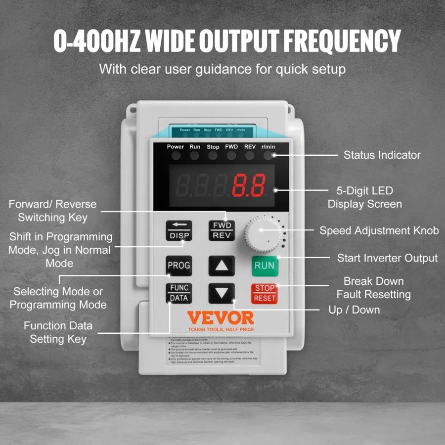 VEVOR 3HP Variable Frequency Drive — VFD 2.2KW 3-Phase