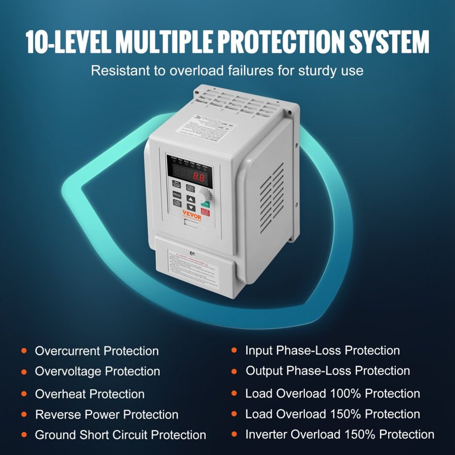 VEVOR 3HP Variable Frequency Drive — VFD 2.2KW 3-Phase
