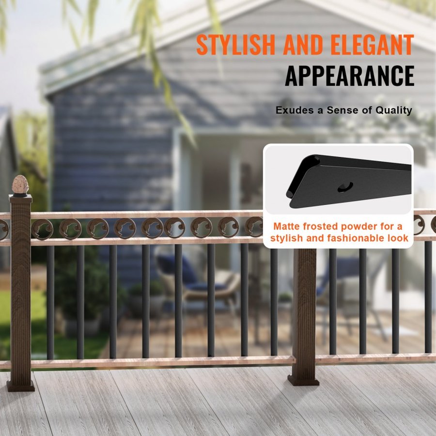 VEVOR Staircase Metal Balusters, 38'' x 1'' Flat Aluminum Alloy Decorative Banister Spindles, 72 Pack Deck Baluster with Screws, Classic Hollow Deck Railing Satin Black Powder Coated for Porch