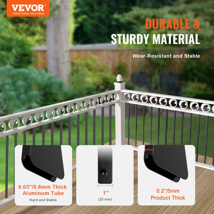 VEVOR Staircase Metal Balusters, 32.28" x 1" x 0.2" Flat Aluminum Alloy Decorative Banister Spindles, 51 Pack Deck Baluster with Screws, Classic Hollow Deck Railing Satin Black Powder Coated for Porch