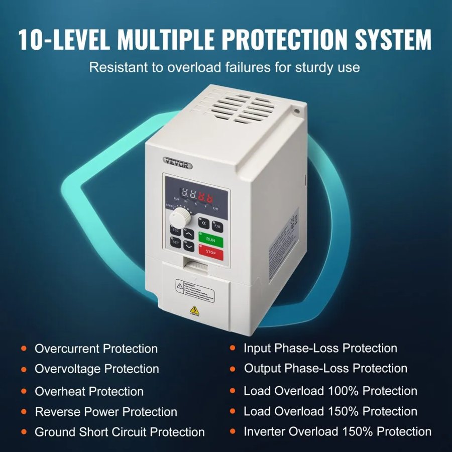 VEVOR VFD 4HP, 3KW, 14A, 1 or 3 Phase AC 220V Input to 3 Phase AC 0~220V Output Variable Frequency Drive, 50/60Hz Input, 0-2000Hz Output VFD for Spindle Motor Speed Control