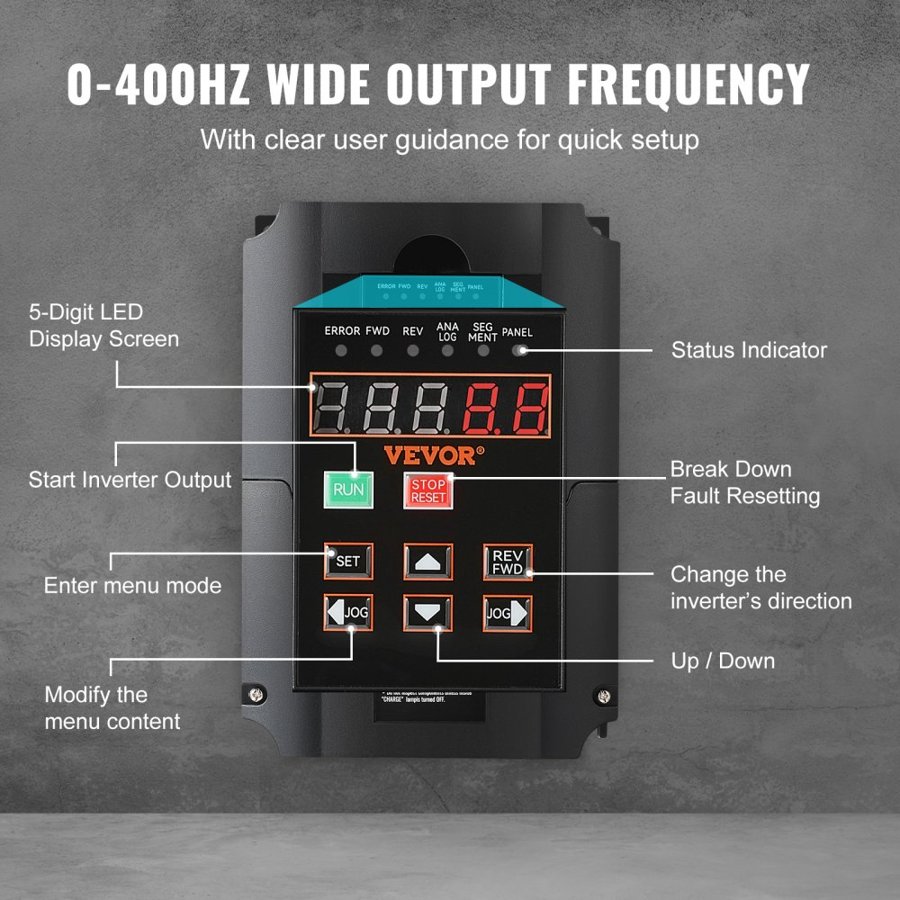 VEVOR VFD 10HP, 7.5KW, 35A, 1 or 3 Phase 220V Input to 3 Phase 220V Output Variable Frequency Drive, 40-60Hz Input, 0-400Hz Output VFD for Spindle Motor CNC Speed Control