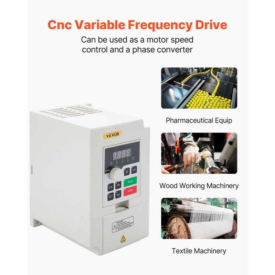 VEVOR Variable Frequency Drive, AC 220V Input 3KW Variable Frequency CNC Drive Inverter Converter, VFD 4HP 1 or 3 Phase Input, 3 Phase Output, CNC Motor Inverter Converter for Motor Speed Control