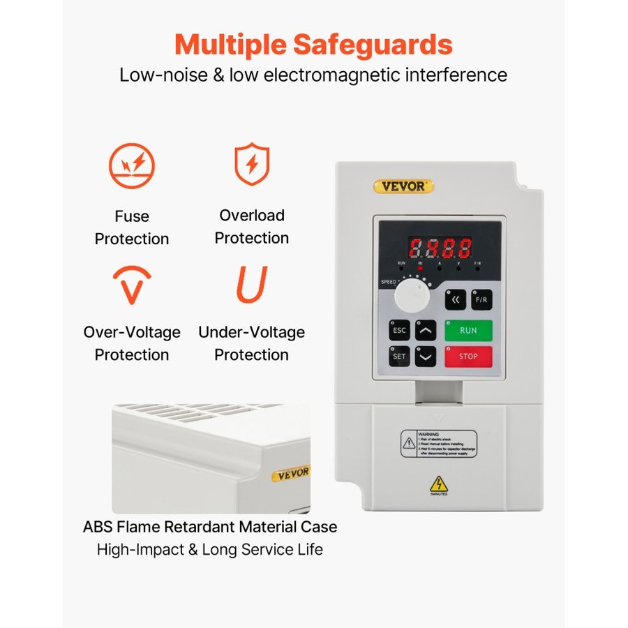VEVOR Variable Frequency Drive, AC 220V Input 3KW Variable Frequency CNC Drive Inverter Converter, VFD 4HP 1 or 3 Phase Input, 3 Phase Output, CNC Motor Inverter Converter for Motor Speed Control
