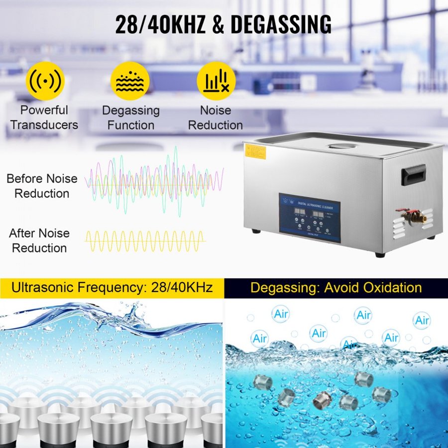 VEVOR 30L Ultrasonic Cleaner – 600W, Dual 28/40KHz, Heater