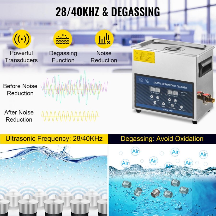 VEVOR 220V Ultrasonic Cleaning Machine – 6L, 180W, 28/40KHz