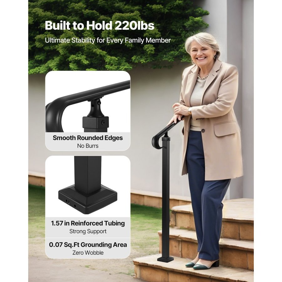 VEVOR 3 Step Outdoor Handrail – 2-3 Step Adjustable, 220 lbs